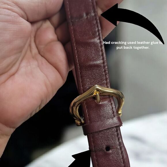 Cartier BORDEAUX and Gold Shoulder SADDLE Bag with Flap Closure VINTAGE - Picture 6 of 16